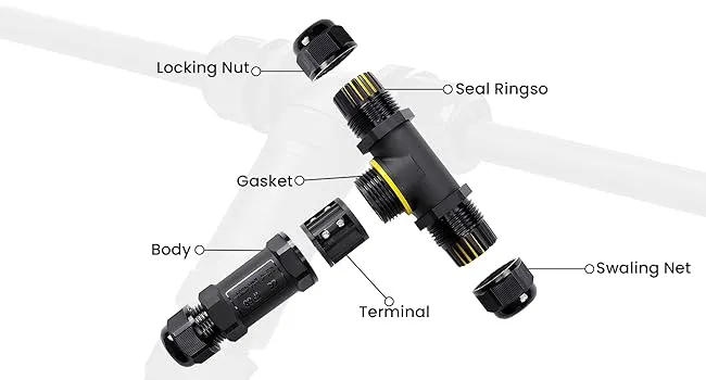 Boîte de Jonction Étanche IP68 3 Voies en T Connecteur Électrique ~2296