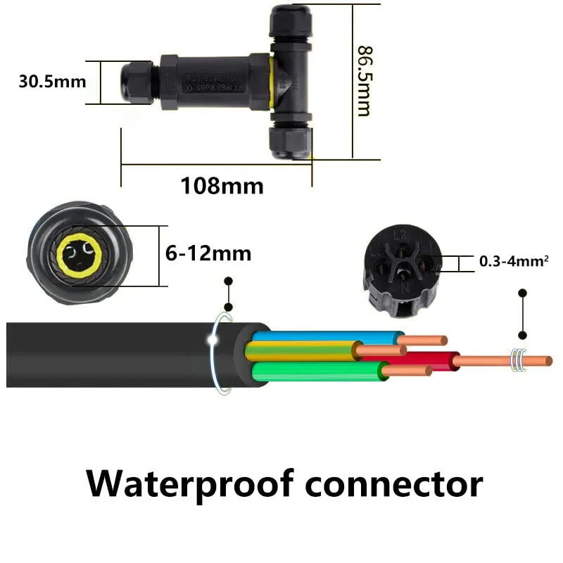 Boîte de Jonction Étanche IP68 3 Voies en T Connecteur Électrique ~2296