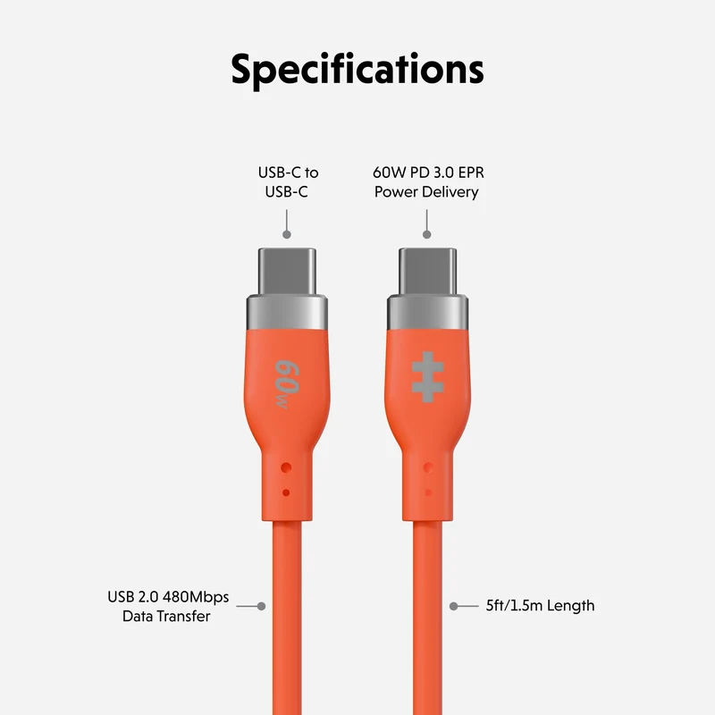 Câble de recharge HyperJuice Flex USB-C en silicone - Orange
