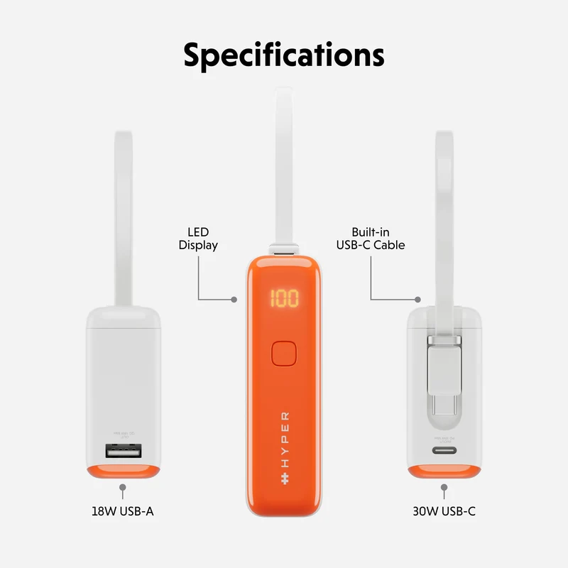 Batterie externe HyperJuice Flex 10K 30 W - Orange