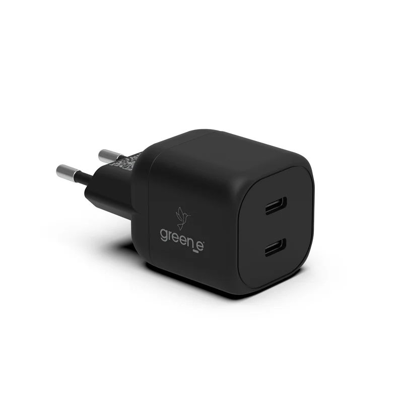 Chargeur Universel USB-C 25W 2 USB-C GREEN-E France - Certifié Origine France Garantie - Noir légende