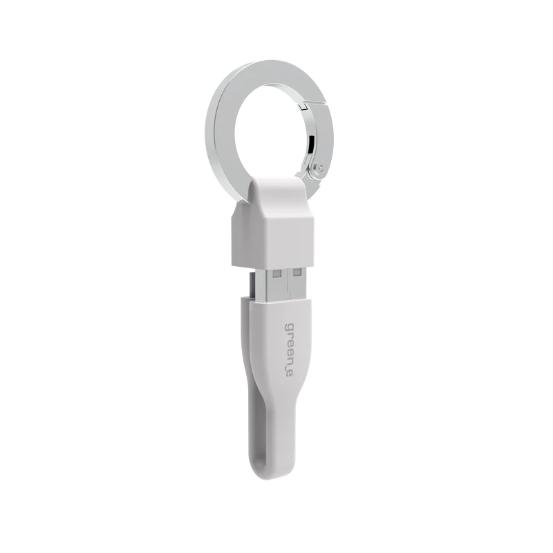 Porte clé câble green-e éco-conçu USB-A vers Lightning, 15 cm, Blanc