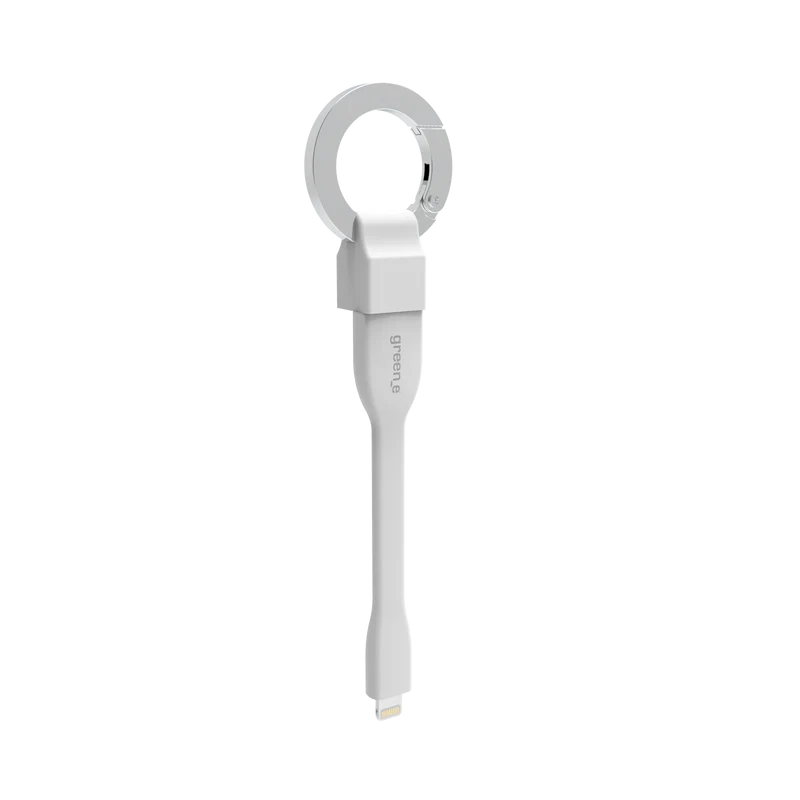 Porte clé câble green-e éco-conçu USB-A vers Lightning, 15 cm, Blanc