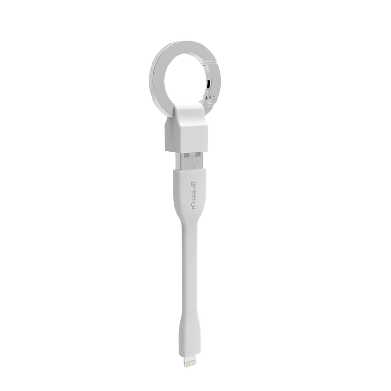 Porte clé câble green-e éco-conçu USB-A vers Lightning, 15 cm, Blanc