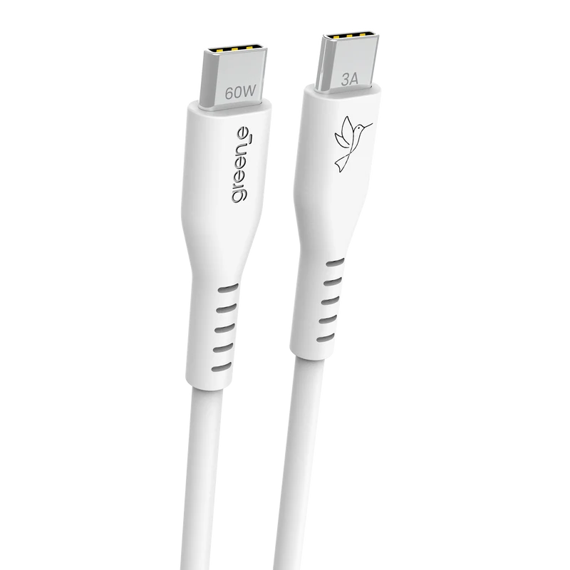 Câbles GREEN_E USB-C 60W Fabriqué en France, 1,20 m, Blanc