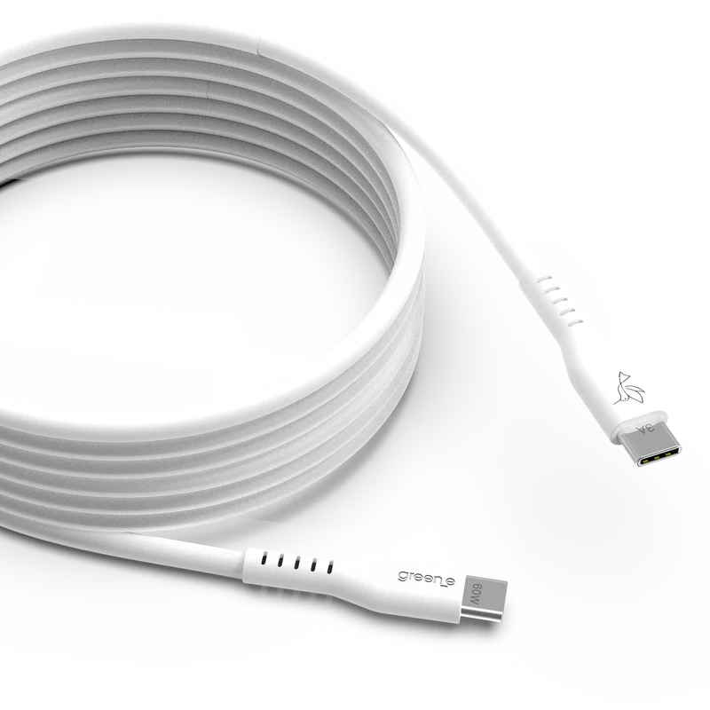 Câbles GREEN_E USB-C 60W Fabriqué en France, 1,20 m, Blanc