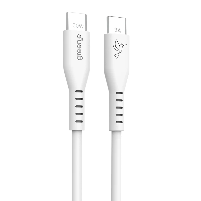 Câbles GREEN_E USB-C 60W Fabriqué en France, 1,20 m, Blanc