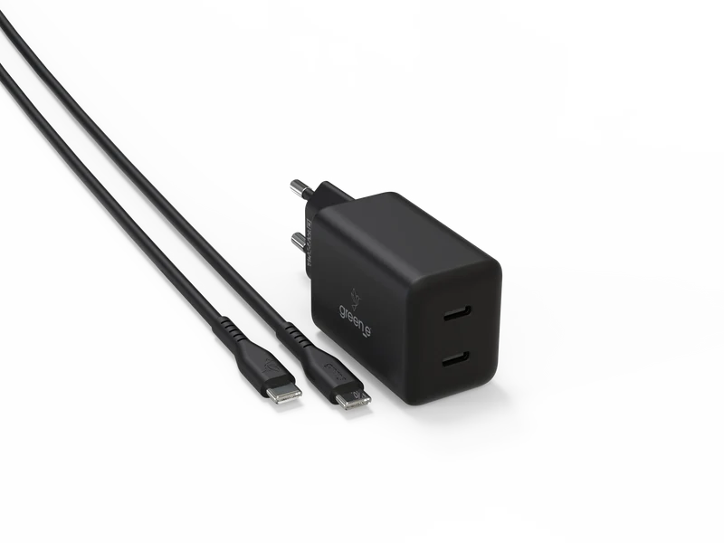 Kit de charge Universel USB-C 67W 2 USB-C GREEN-E France - Certifié Origine France Garantie - Noir légende
