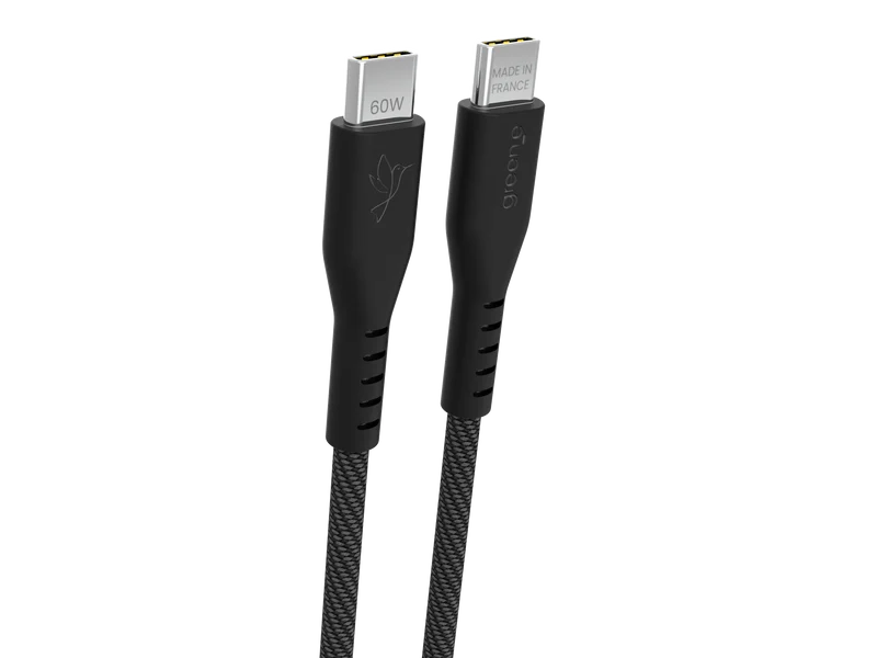 Câble tressé GREEN_E USB-C 60W Fabriqué en France, 1,50 m, Noir légende