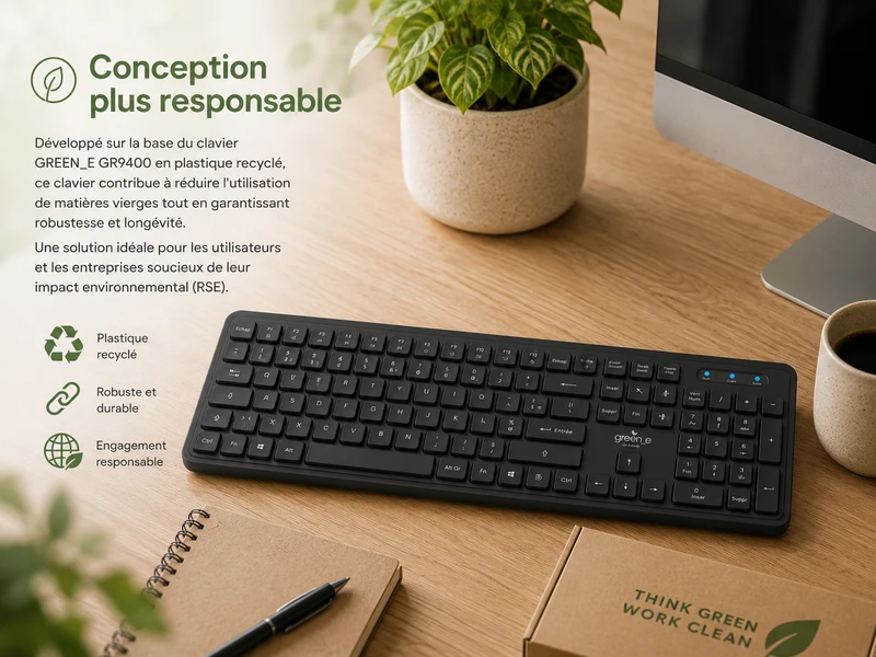 Clavier sans fil GREEN_E placage Bois façonné en France, essence merisier naturel
