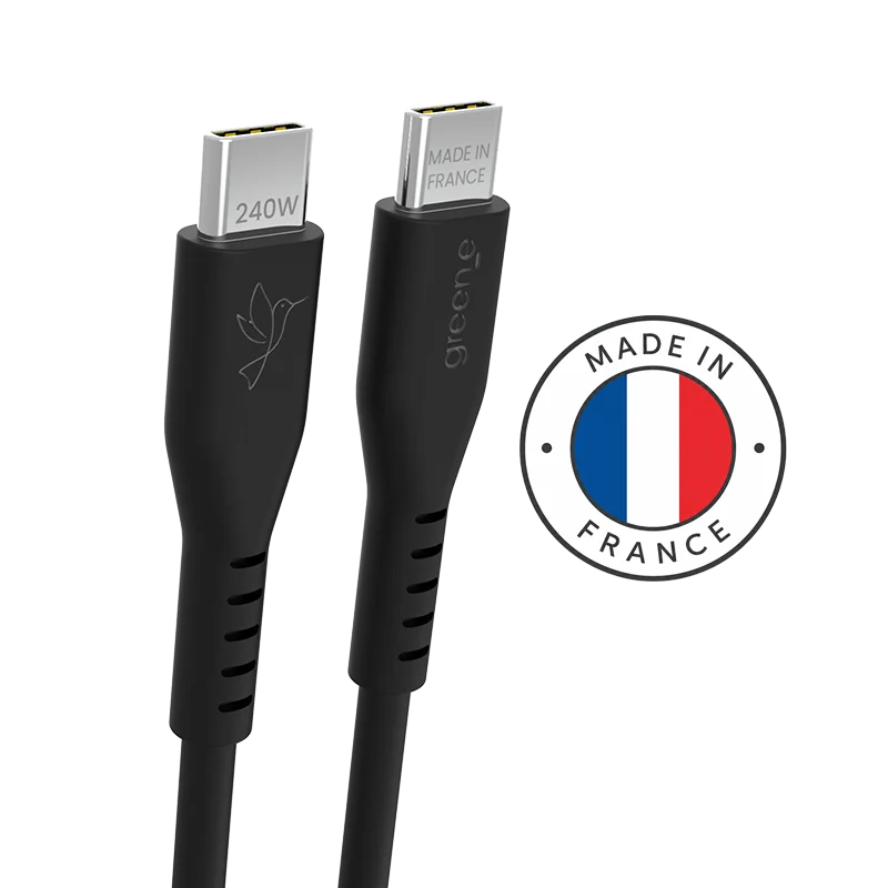 Câble GREEN-E USB-C 240W Fabriqué en France, 2,0 m, Noir légende
