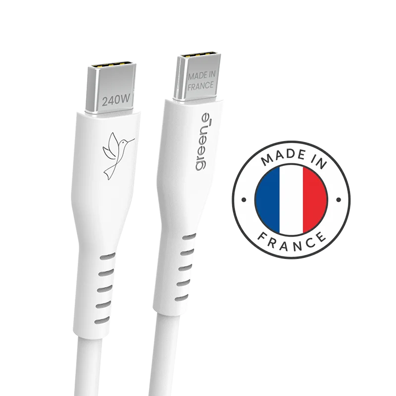 Câble GREEN-E USB-C 240W Fabriqué en France, 1,0 m, Blanc
