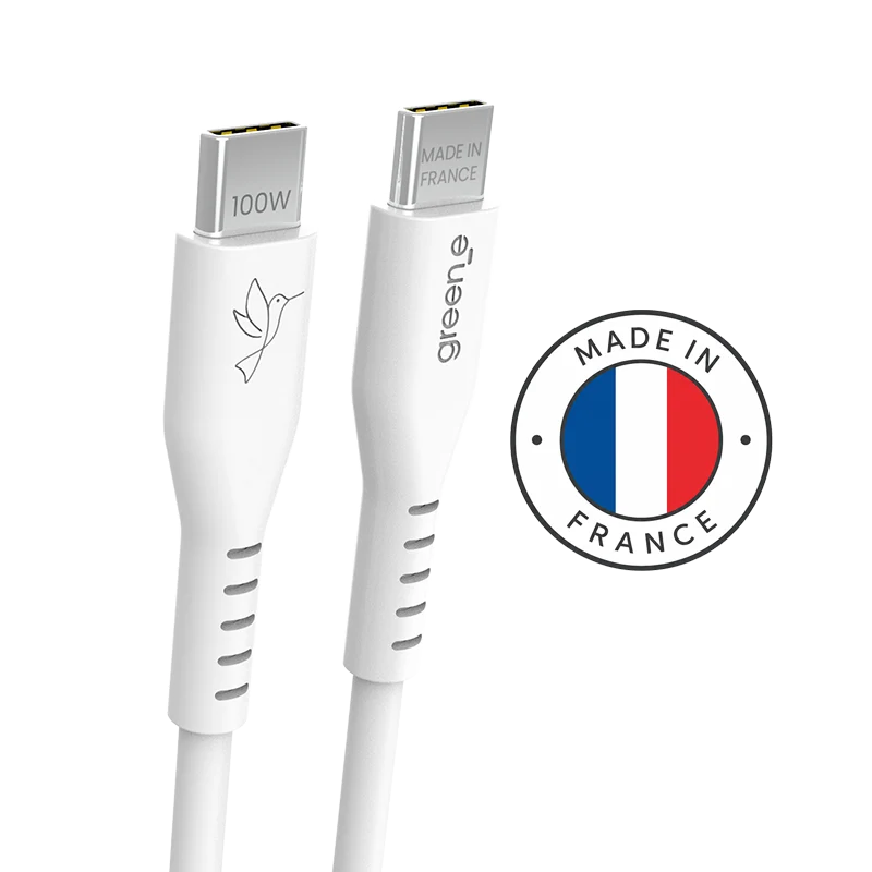 Câble GREEN_E USB-C 100W Fabriqué en France, 1,50 m, Blanc