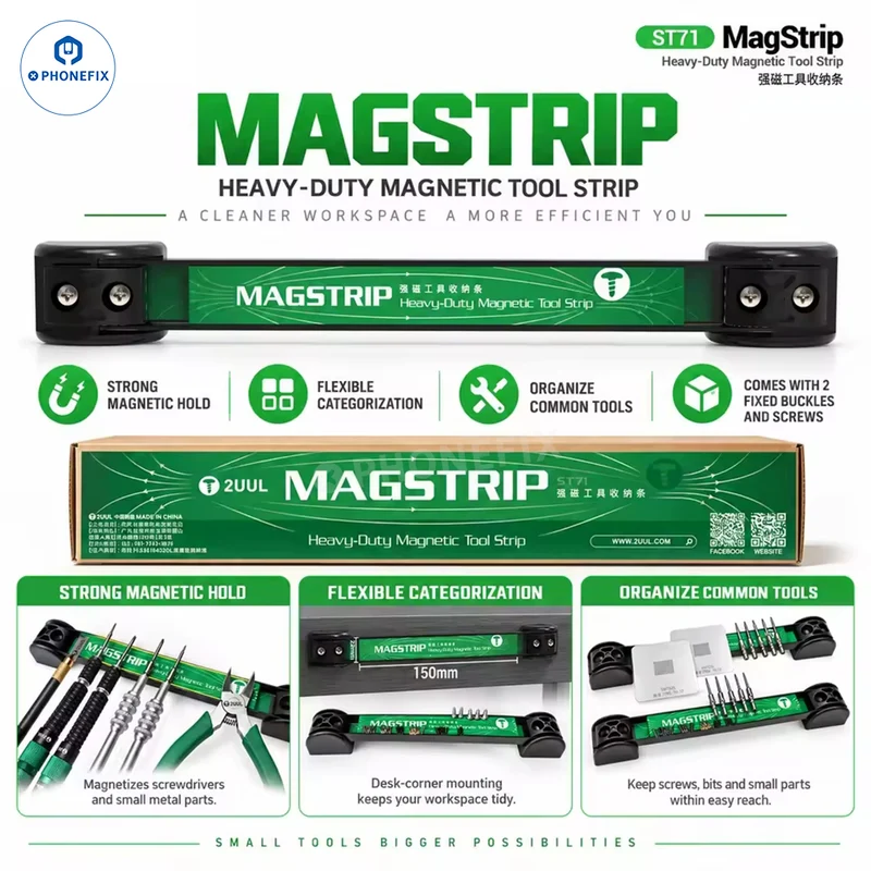 Bande de rangement magnétique 2UUL ST71 MagStrip pour outils et pièces de réparation de téléphones