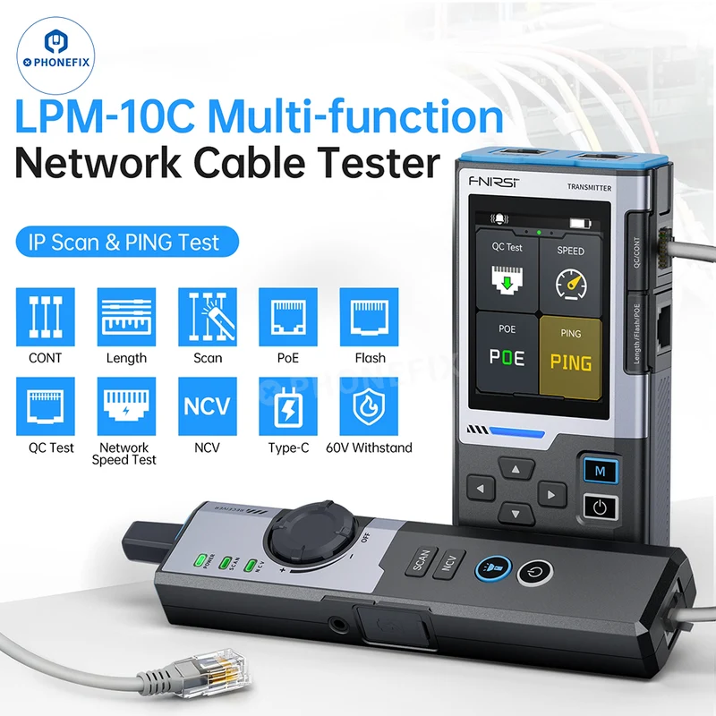 Testeur de câbles réseau FNIRSI LPM-10C – Analyse IP et test PING