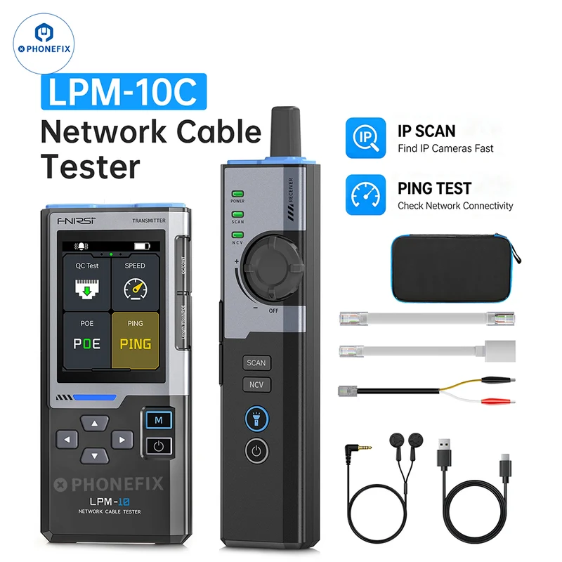 Testeur de câbles réseau FNIRSI LPM-10C – Analyse IP et test PING