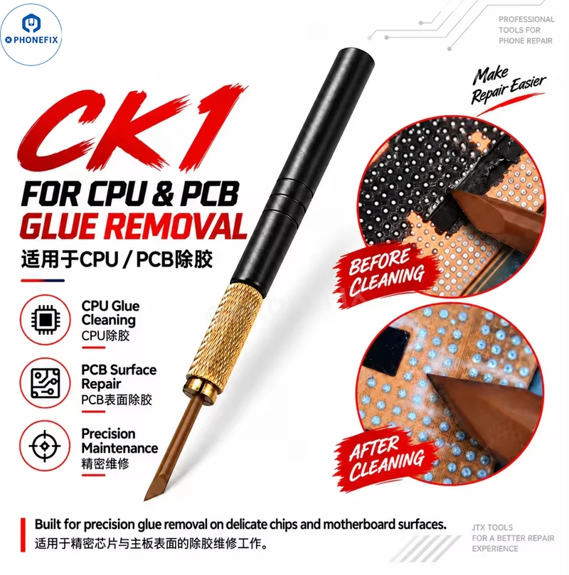 Kit de lames pour retirer la colle des processeurs et des circuits imprimés JTX CK1 et CK2 – Grattoir incliné à 45°