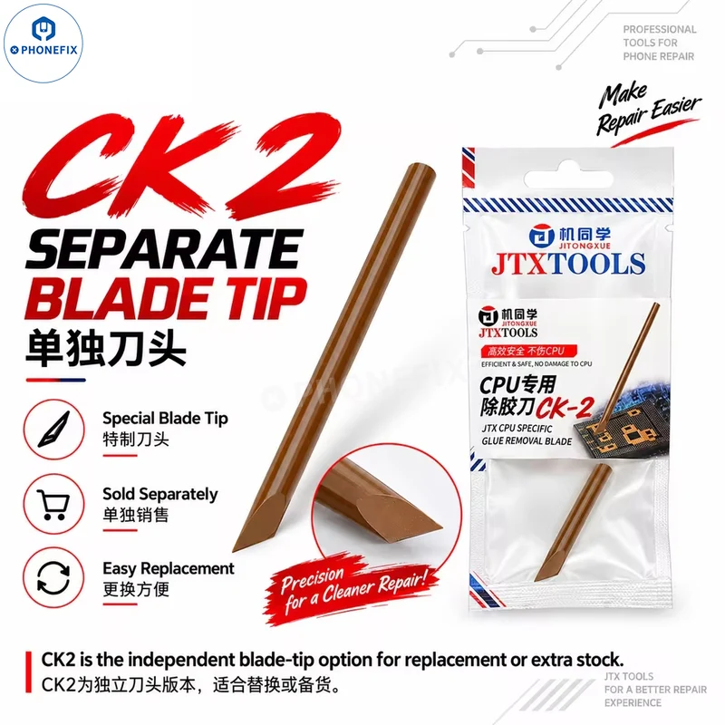 Kit de lames pour retirer la colle des processeurs et des circuits imprimés JTX CK1 et CK2 – Grattoir incliné à 45°
