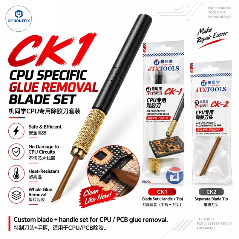 Kit de lames pour retirer la colle des processeurs et des circuits imprimés JTX CK1 et CK2 – Grattoir incliné à 45°