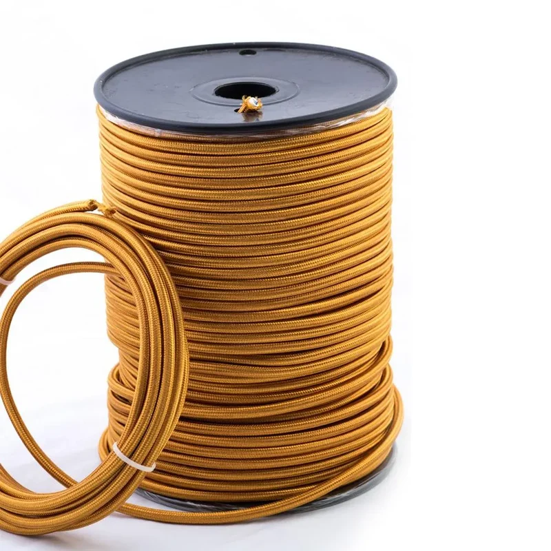 LEDSone Câble d'éclairage rond en tissu doré 2 cœurs - 0,75 mm 1 m/5 m / 10 m ~2209