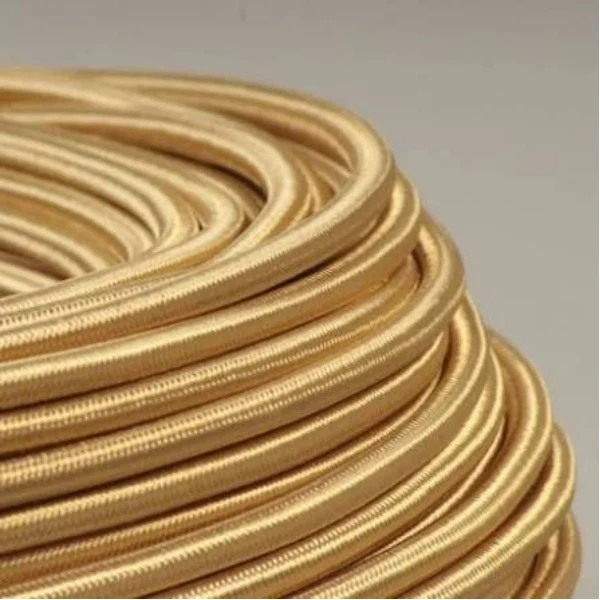 LEDSone Câble d'éclairage rond en tissu doré 2 cœurs - 0,75 mm 1 m/5 m / 10 m ~2209