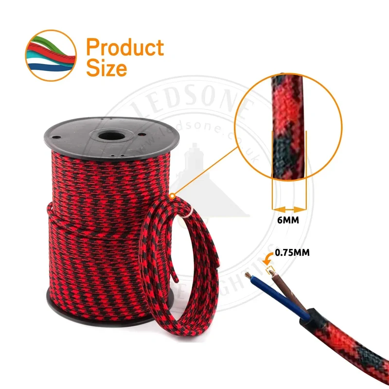LEDSone Câble électrique textile ivoire rond 2 noyaux | 1m, 5m, 10m pour luminaire ~2208