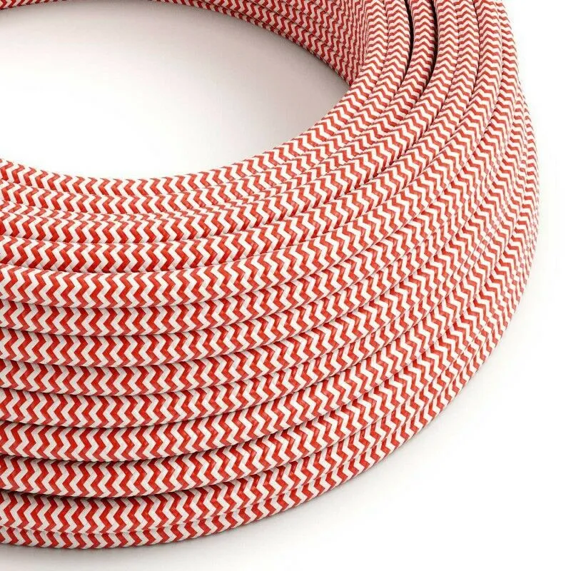 LEDSone Câble rond tissu rouge et blanc noyau 1m/5m/10m² pour éclairage suspendu ~2206