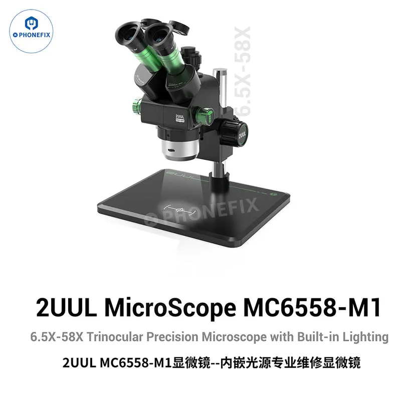 Microscope trinoculaire 2UUL MC6558 6.5-58X avec source lumineuse intégrée