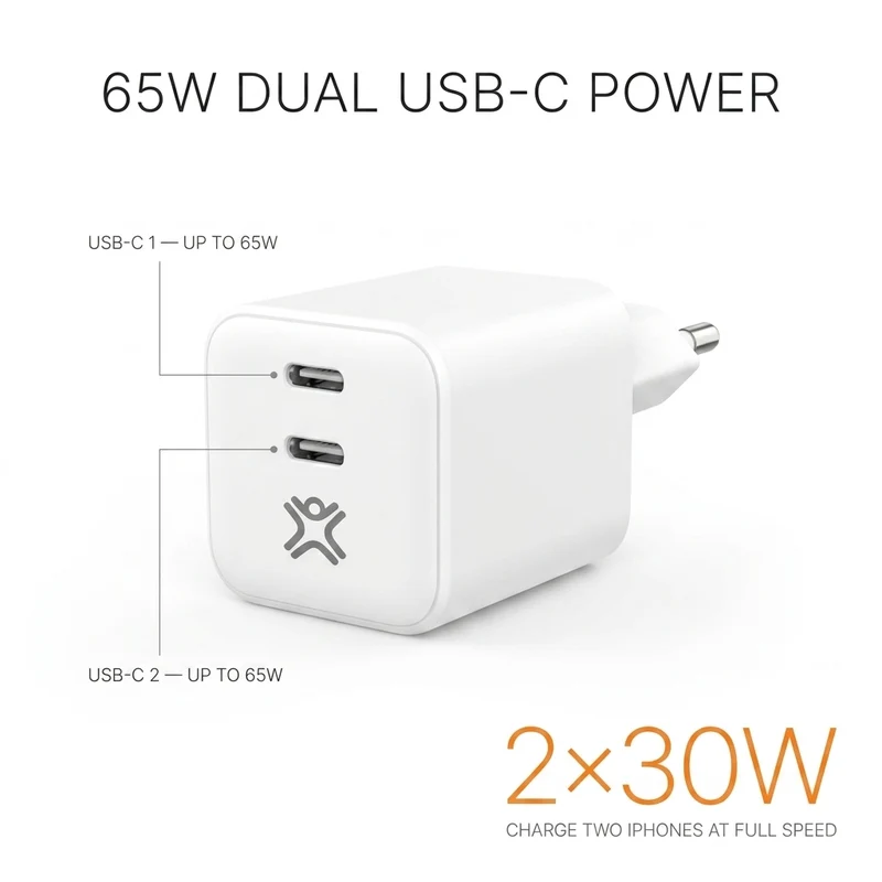 65W Dual USB-C Charger | Eco-Friendly PD for MacBook & iPhone