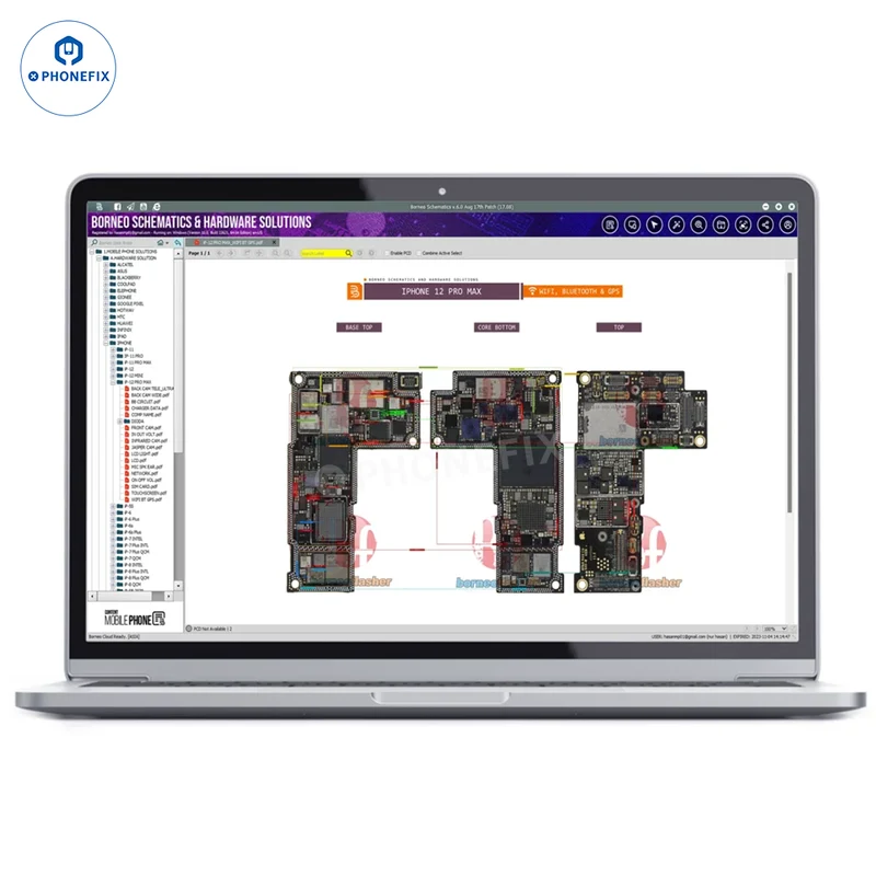 Logiciel de schémas de circuits imprimés Borneo Schematics pour la réparation de téléphones et d'ordinateurs portables