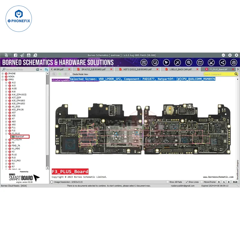 Logiciel de schémas de circuits imprimés Borneo Schematics pour la réparation de téléphones et d'ordinateurs portables