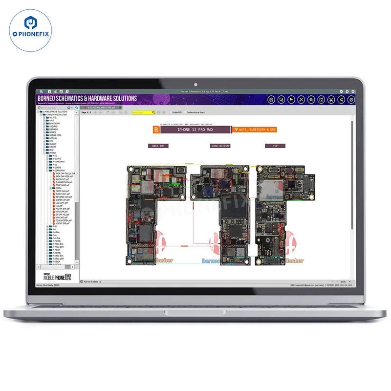 Logiciel de schémas de circuits imprimés Borneo Schematics pour la réparation de téléphones et d'ordinateurs portables
