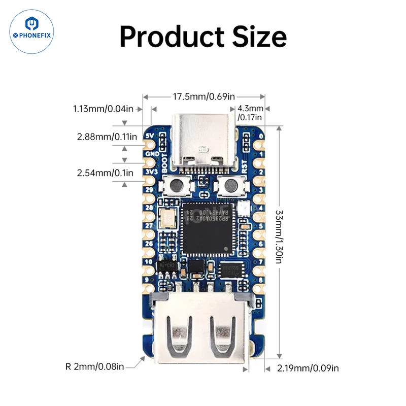 Carte de développement mini RP2350 USB-A avec microcontrôleur double cœur ARM et RISC-V