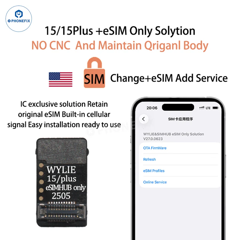 Solution de déblocage eSIM WYLIE pour iPhone 15-17 Pro Max - Sans CNC