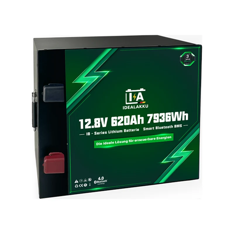 Batterie Lithium LiFePO4 12.8V 620Ah 7936Wh – IDEALAKKU IB-12-620 avec BMS Bluetooth – Remplacement Gel AGM