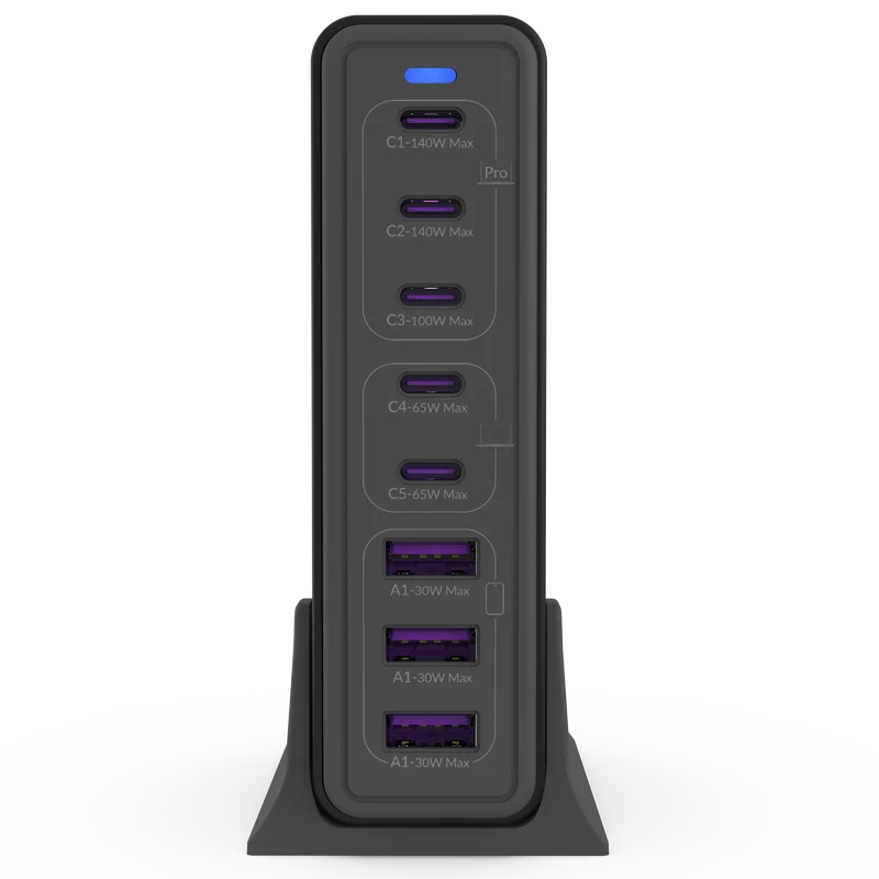 Station de charge 8 ports de bureau NEOPOWER 140W, Noir légende