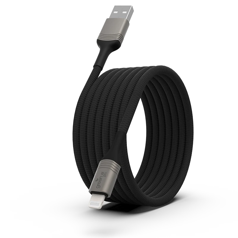 Câble tressé écoconçu GREEN-E résistant Lightning vers USB, 1,20m, Noir