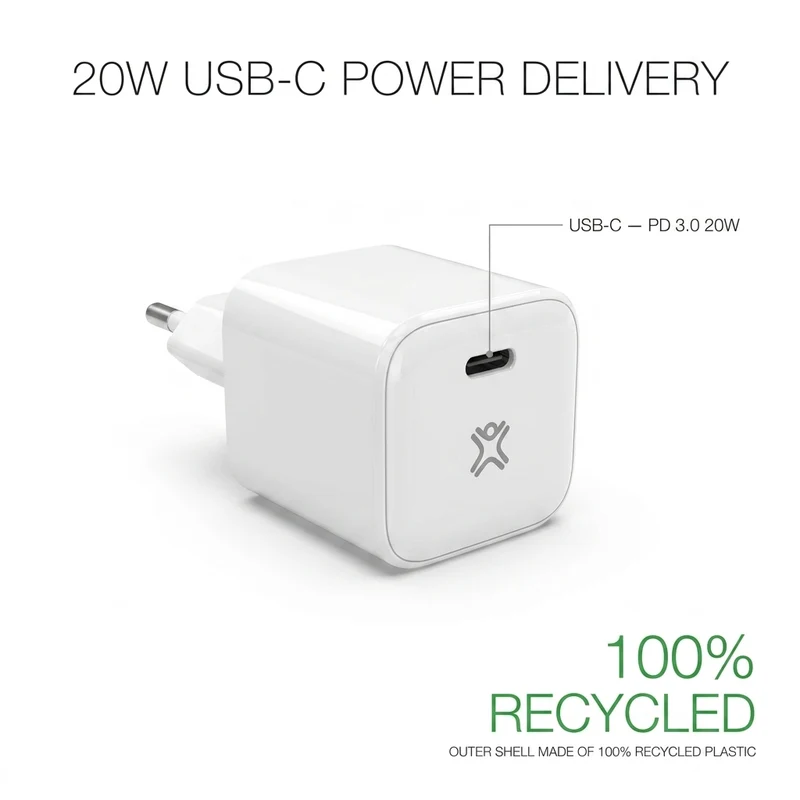 20W Type-C Power Delivery Wall Charger - Made with recycled plastic