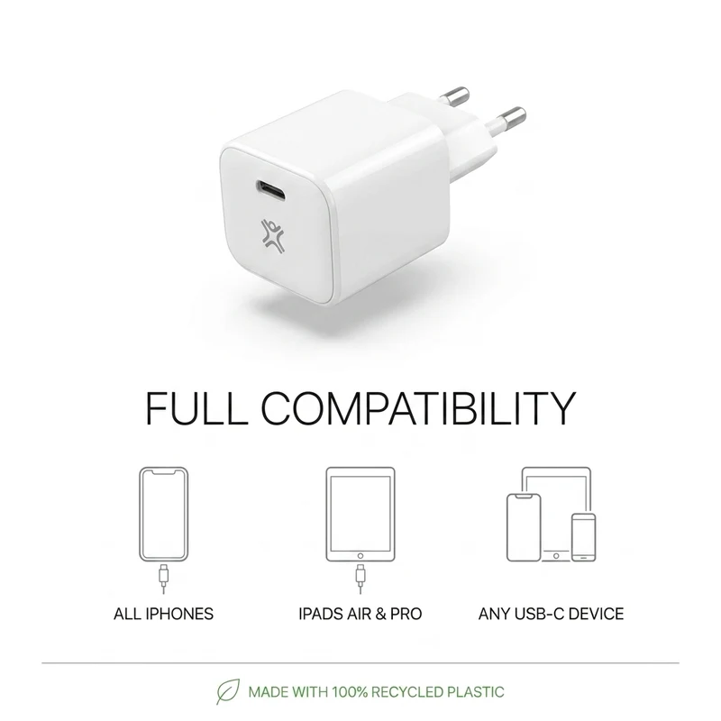 20W Type-C Power Delivery Wall Charger - Made with recycled plastic