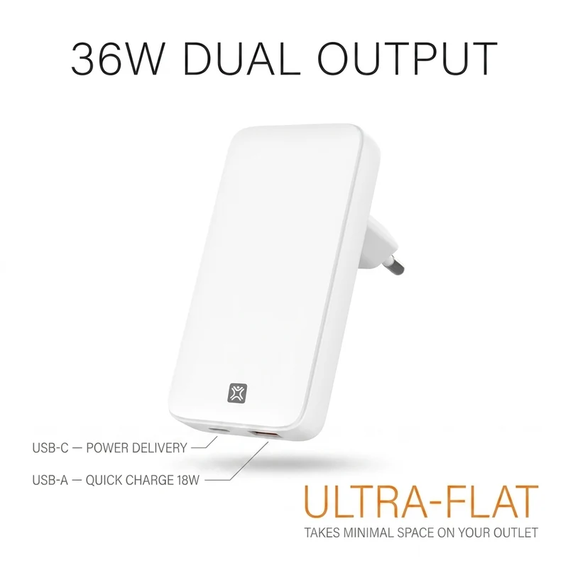 XtremeMac Eco 36W Dual USB Charger | PD & QC | 100% Recycled Plastic