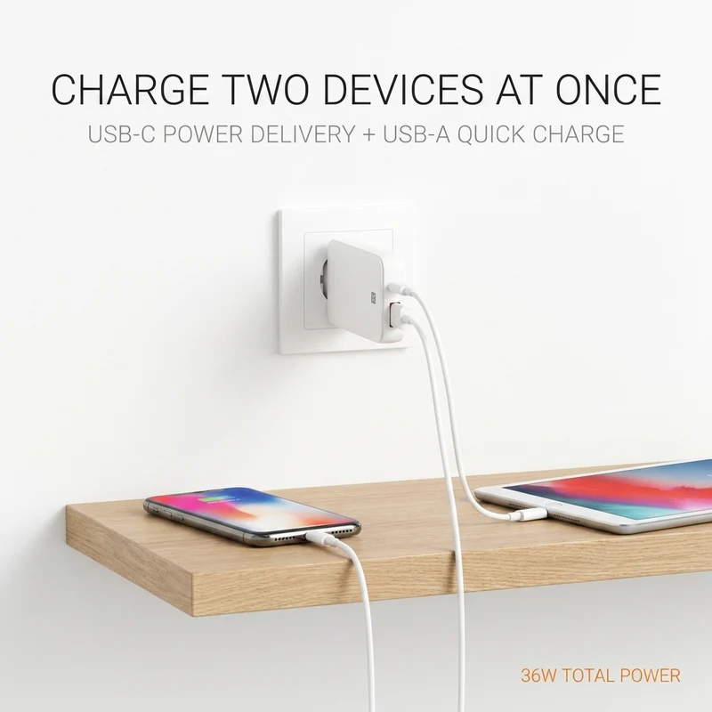 XtremeMac Eco 36W Dual USB Charger | PD & QC | 100% Recycled Plastic