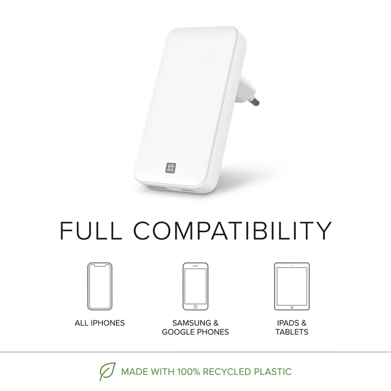 XtremeMac Eco 36W Dual USB Charger | PD & QC | 100% Recycled Plastic