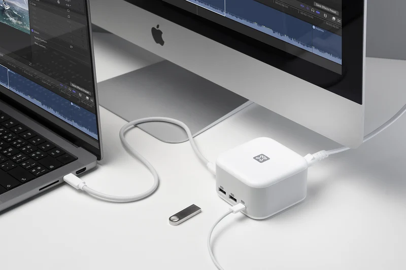XtremeMac X-CUBE PRO: 6-Port USB-C Hub & 130W Charger | Compact Desktop Solution