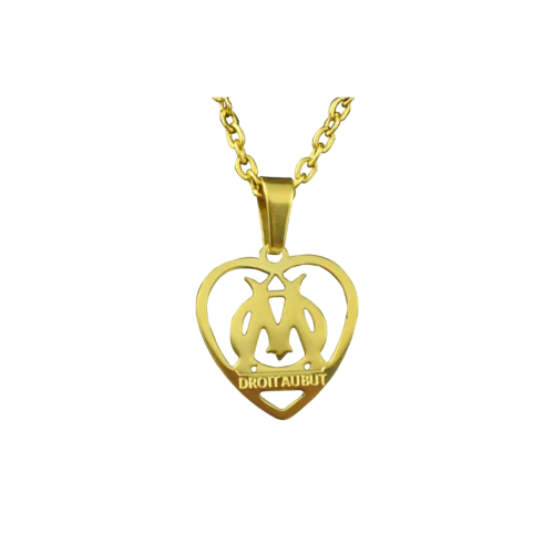 Collier Médaille + Chaîne Coeur OM En Acier Doré À L'or Fin