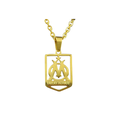 Collier Médaille + Chaîne Fanion OM En Acier Doré À L'or Fin