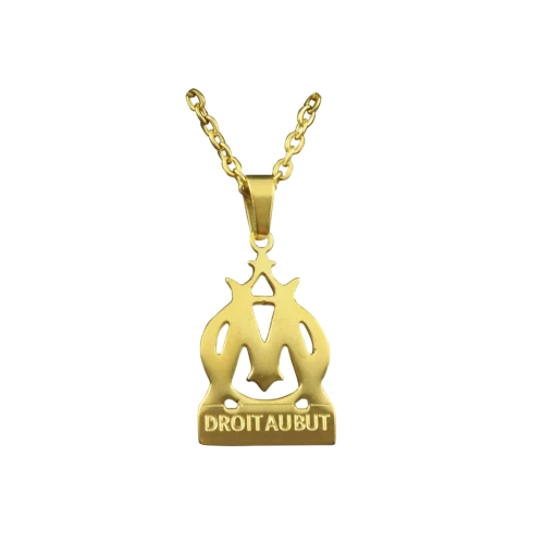 Collier Médaille + Chaîne Logo OM En Acier Doré À L'or Fin