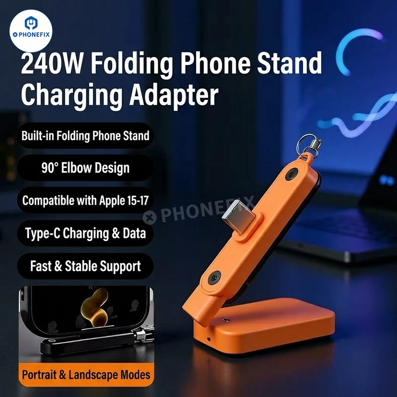 Adaptateur de charge rapide 240 W USB-C avec support de téléphone pliable