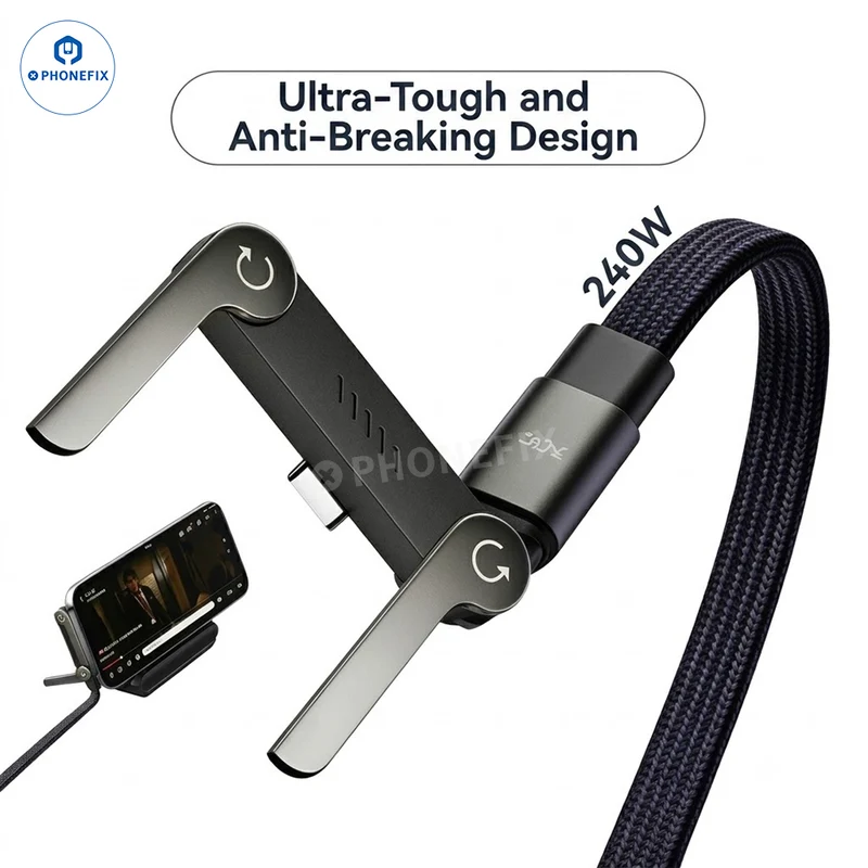 Adaptateur de charge rapide 240 W USB-C avec support de téléphone pliable