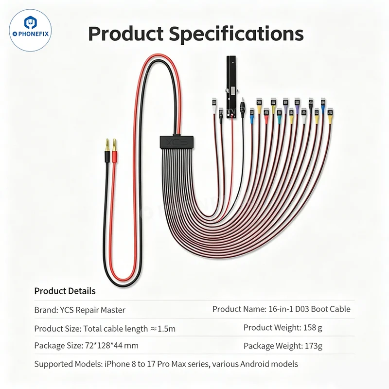 Câble d'alimentation YCS D03 16-en-1 pour iPhone 8-17 Pro Max et Android