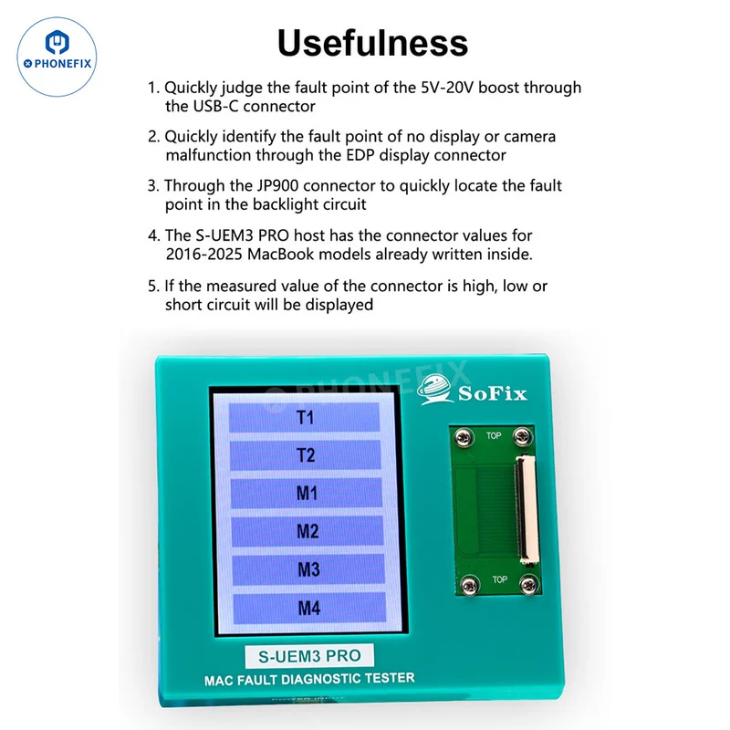 Testeur de diagnostic des défauts d'interface de carte mère MacBook S-UEM3 PRO